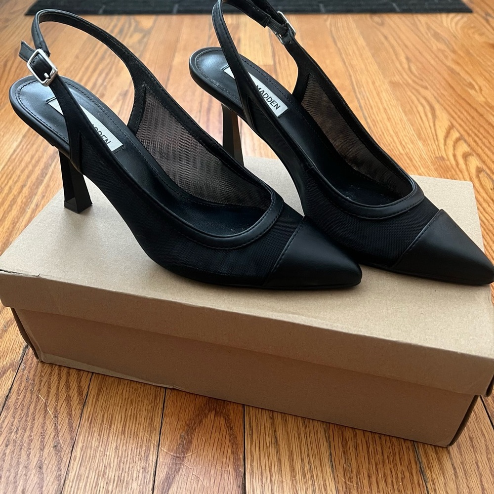 Steve Madden Leisl Black Slingback Mesh Heels